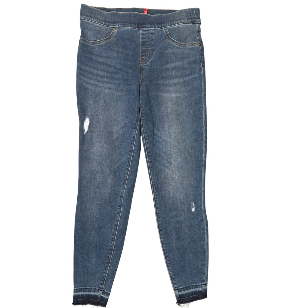 Spanx Jean-ish Ankle Pull On Leggings Distressed Raw Hem Blue Size MP Stretch